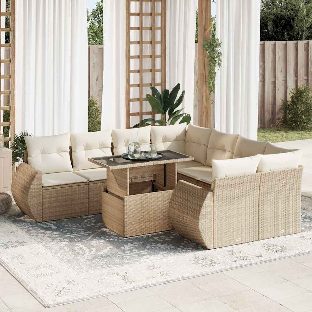 Set Mobilier De Grădină Cu Perne, 9 Piese, Negru, Poliratan