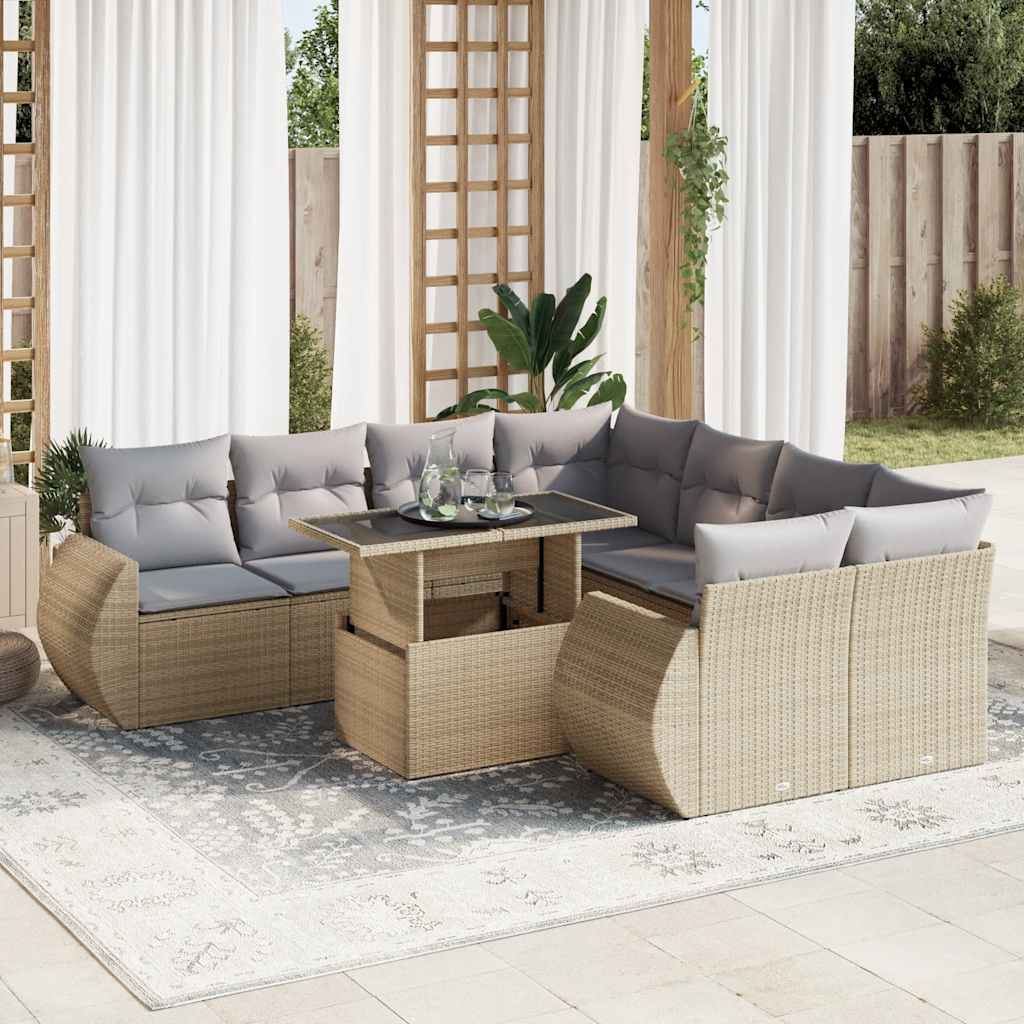Set Mobilier De Grădină Cu Perne, 9 Piese, Negru, Poliratan