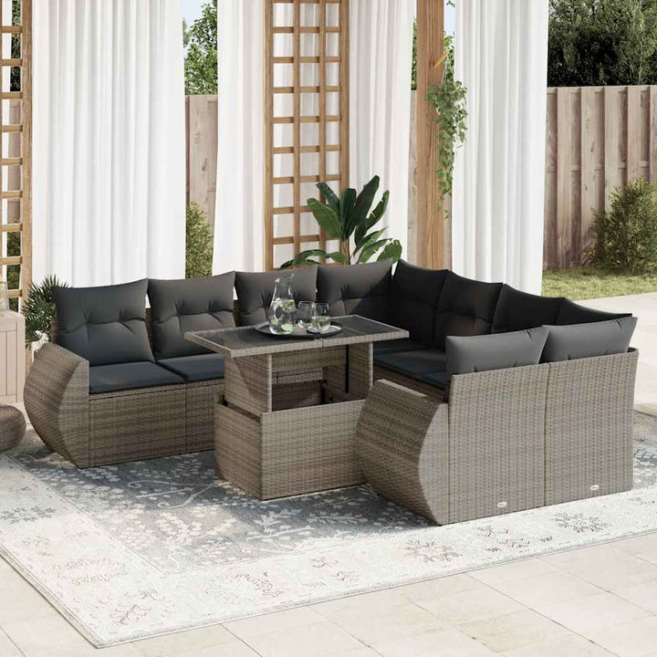 Set Mobilier De Grădină Cu Perne, 9 Piese, Negru, Poliratan