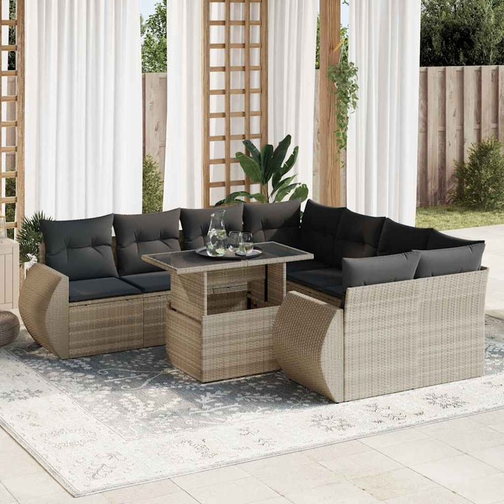 Set Mobilier De Grădină Cu Perne, 9 Piese, Negru, Poliratan