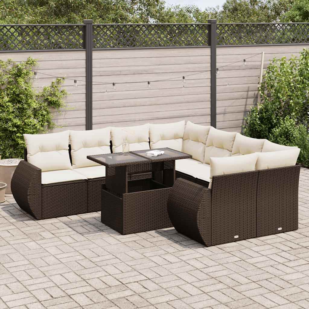 Set Mobilier De Grădină Cu Perne, 9 Piese, Negru, Poliratan