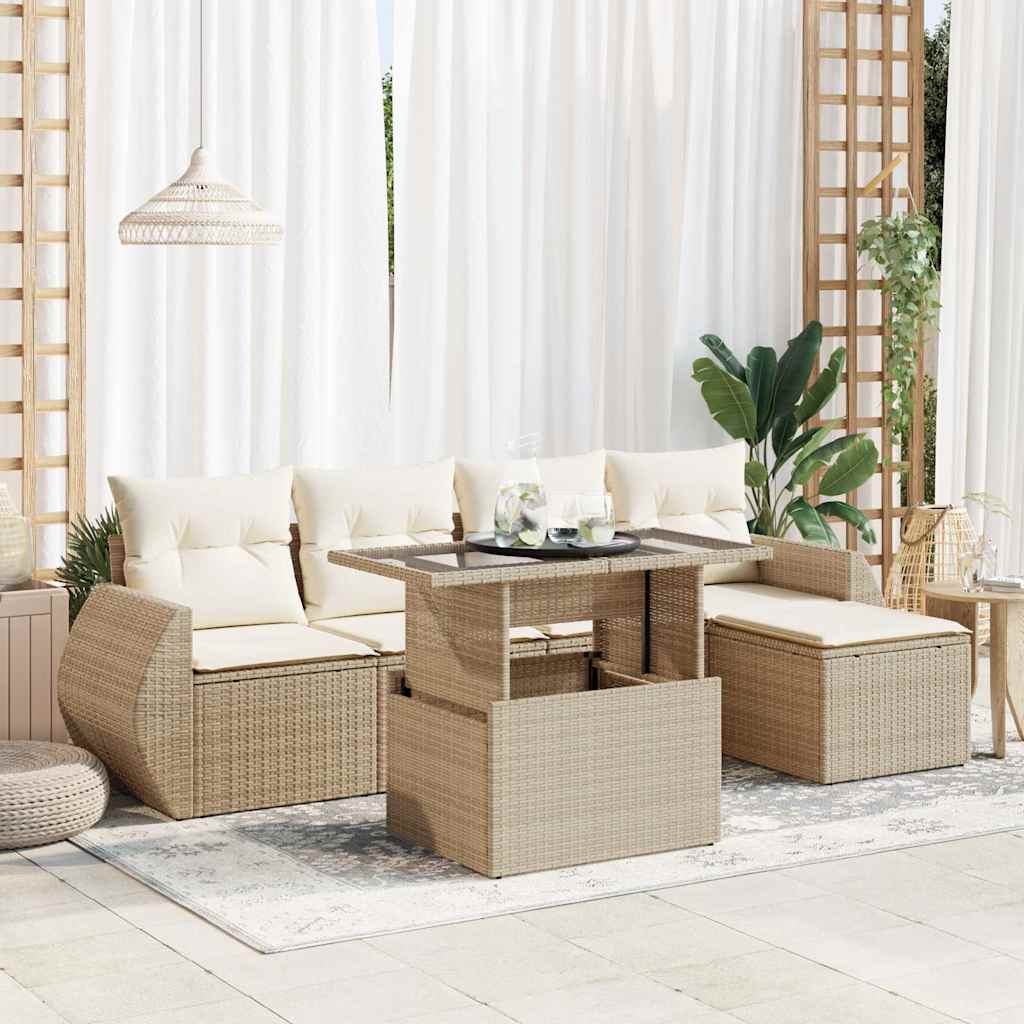 Set Mobilier Grădină Cu Perne, 6 Piese, , Poliratan