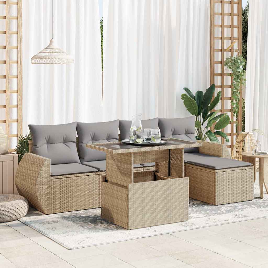 Set Mobilier Grădină Cu Perne, 6 Piese, , Poliratan
