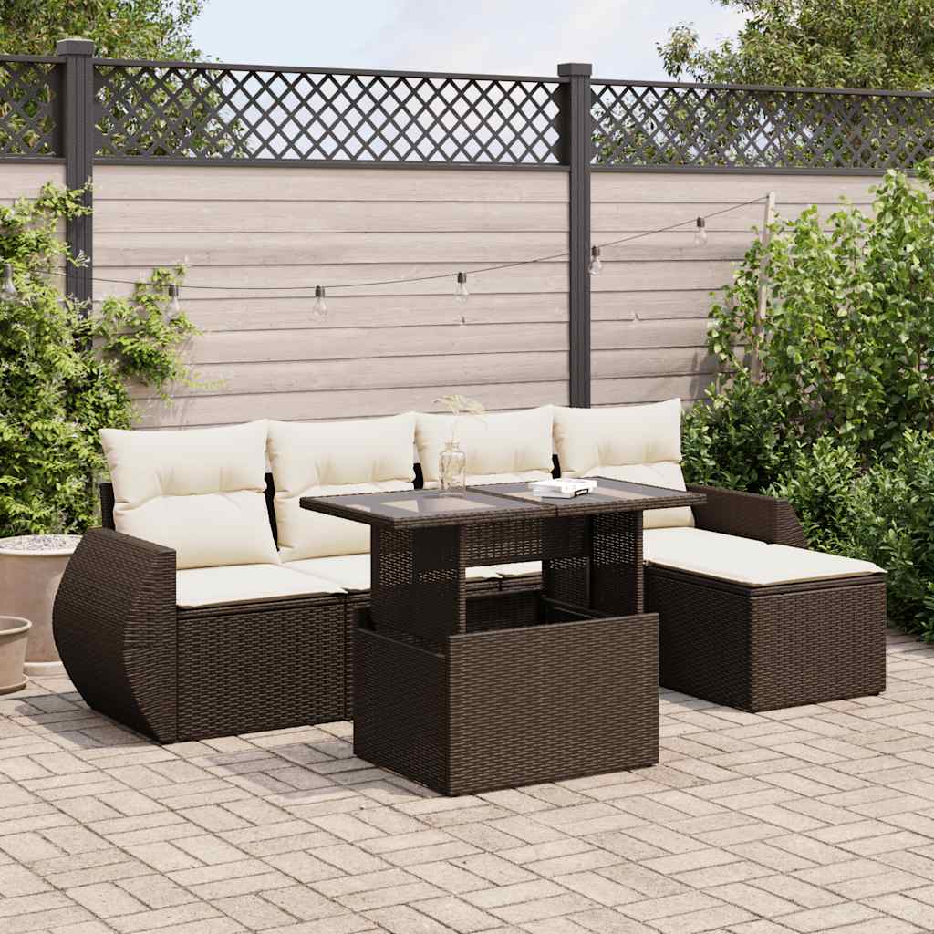 Set Mobilier Grădină Cu Perne, 6 Piese, , Poliratan