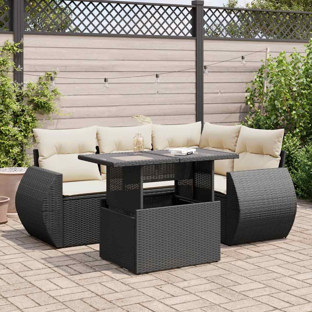 Set Canapele De Grădină Cu Perne, 5 Piese, Bej, Poliratan