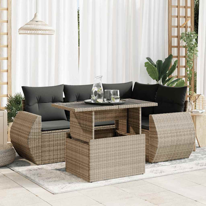 Set Canapele De Grădină Cu Perne, 5 Piese, Bej, Poliratan