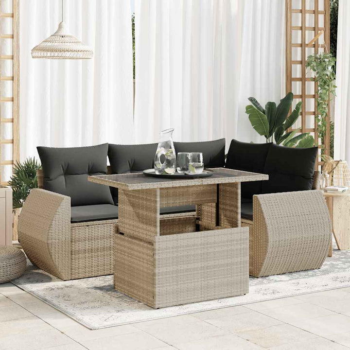 Set Canapele De Grădină Cu Perne, 5 Piese, Bej, Poliratan