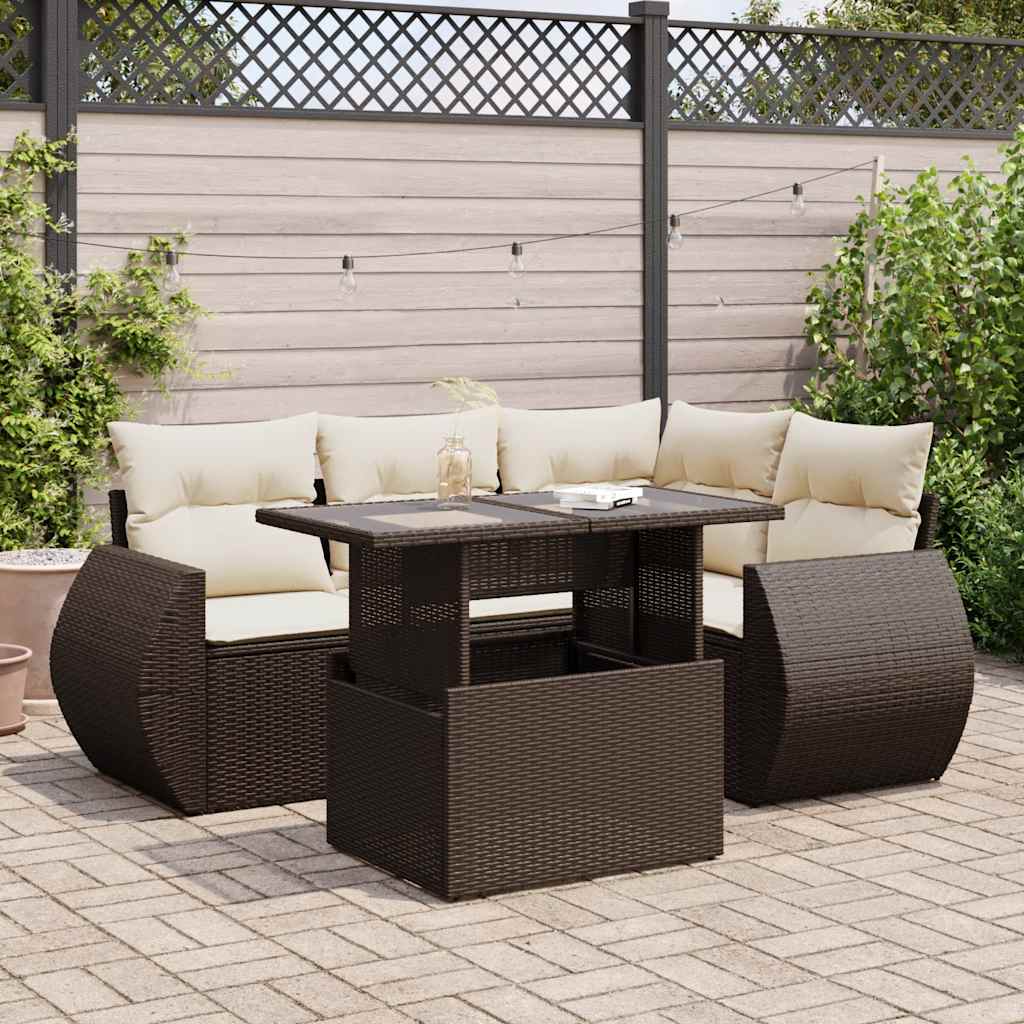 Set Canapele De Grădină Cu Perne, 5 Piese, Bej, Poliratan