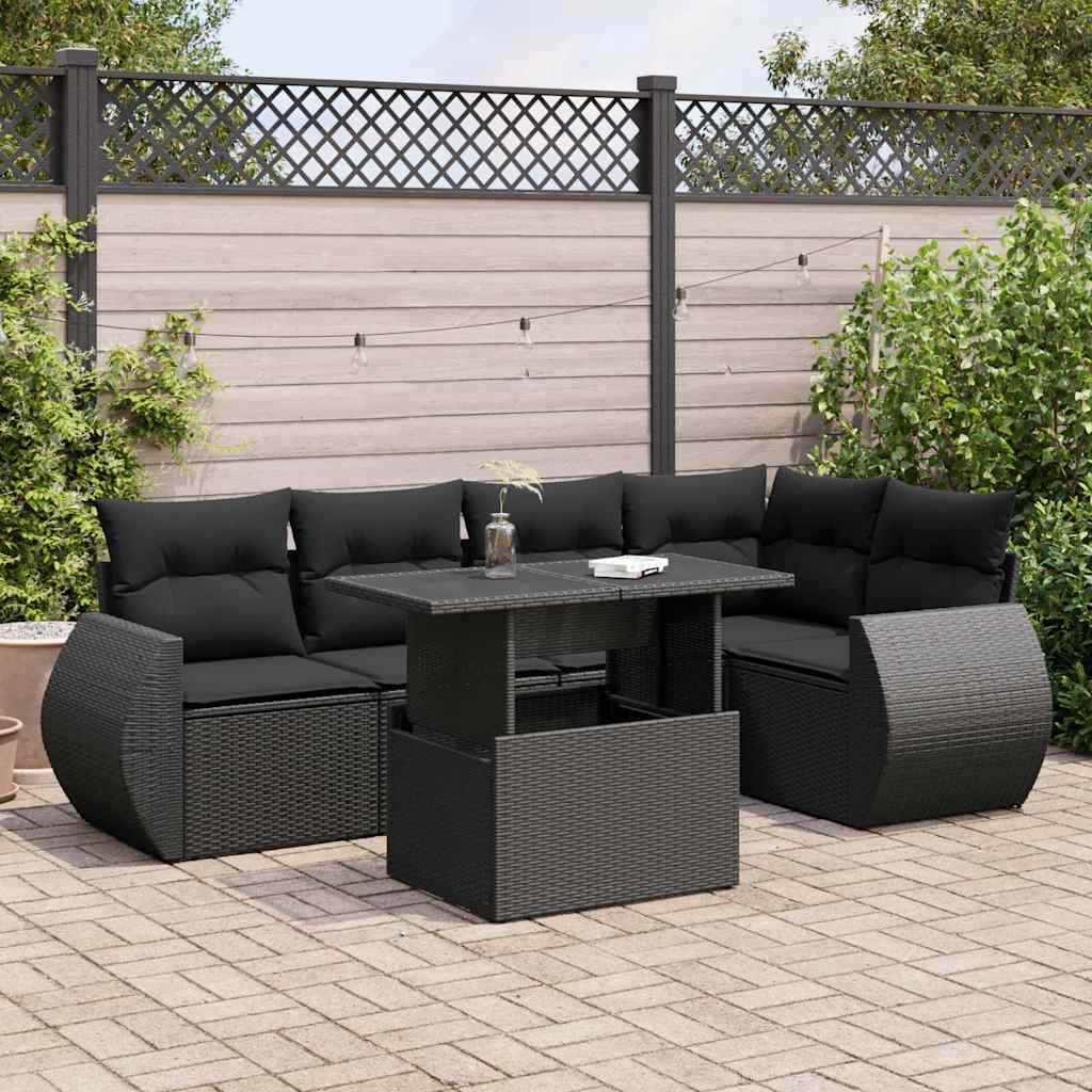 Set Mobilier De Grădină Cu Perne, 6 Piese, Negru, Poliratan