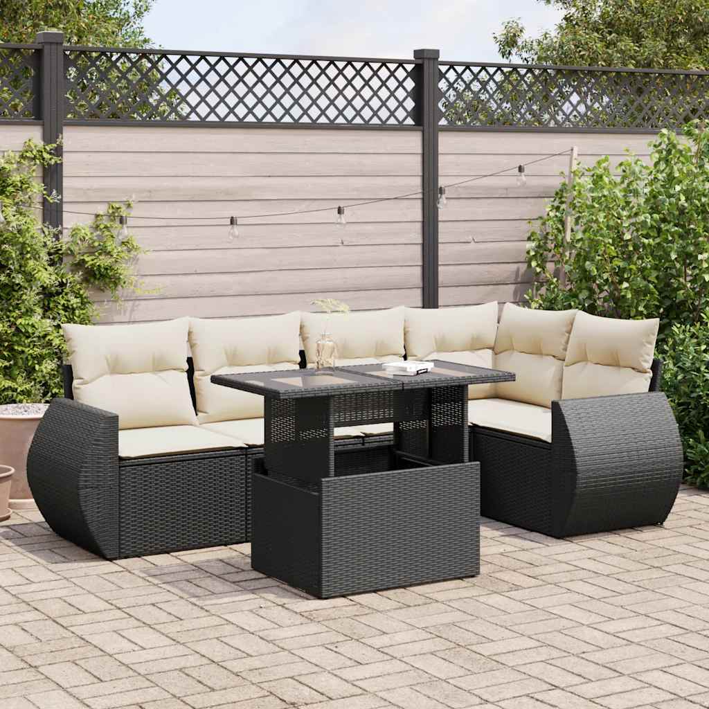 Set Mobilier De Grădină Cu Perne, 6 Piese, Negru, Poliratan