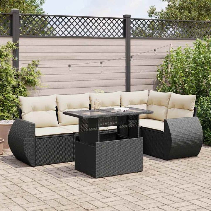 Set Mobilier De Grădină Cu Perne, 6 Piese, Negru, Poliratan