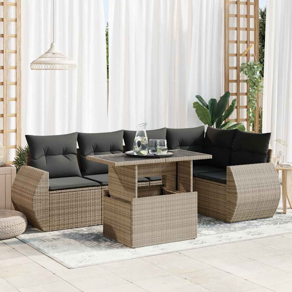 Set Mobilier De Grădină Cu Perne, 6 Piese, Negru, Poliratan