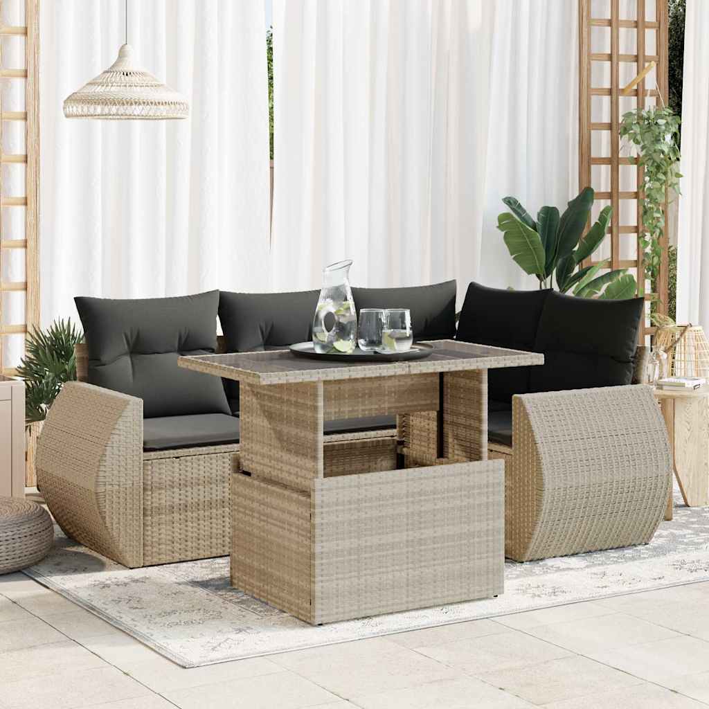 Set Mobilier De Grădină Cu Perne, 6 Piese, Negru, Poliratan
