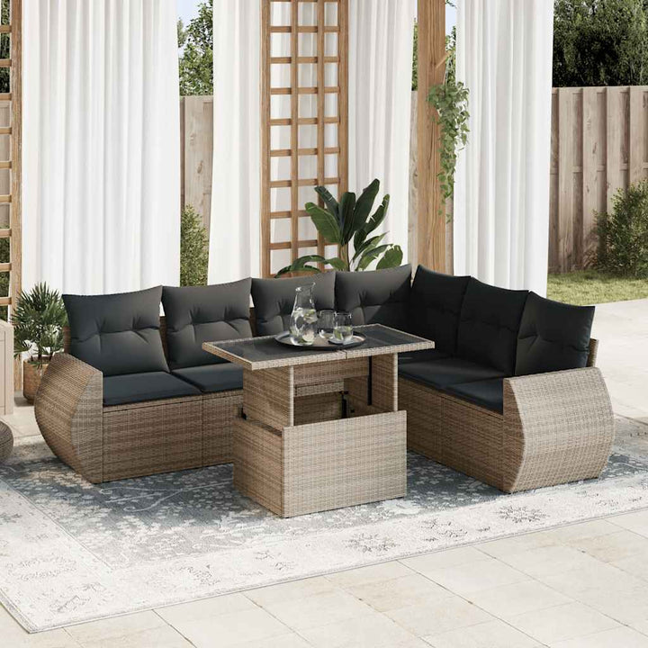 Set Canapele De Grădină Cu Perne, 7 Piese, Negru, Poliratan