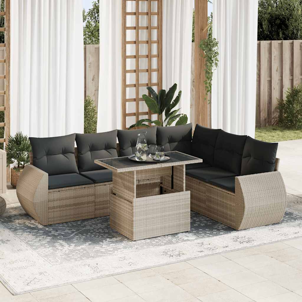 Set Canapele De Grădină Cu Perne, 7 Piese, Negru, Poliratan