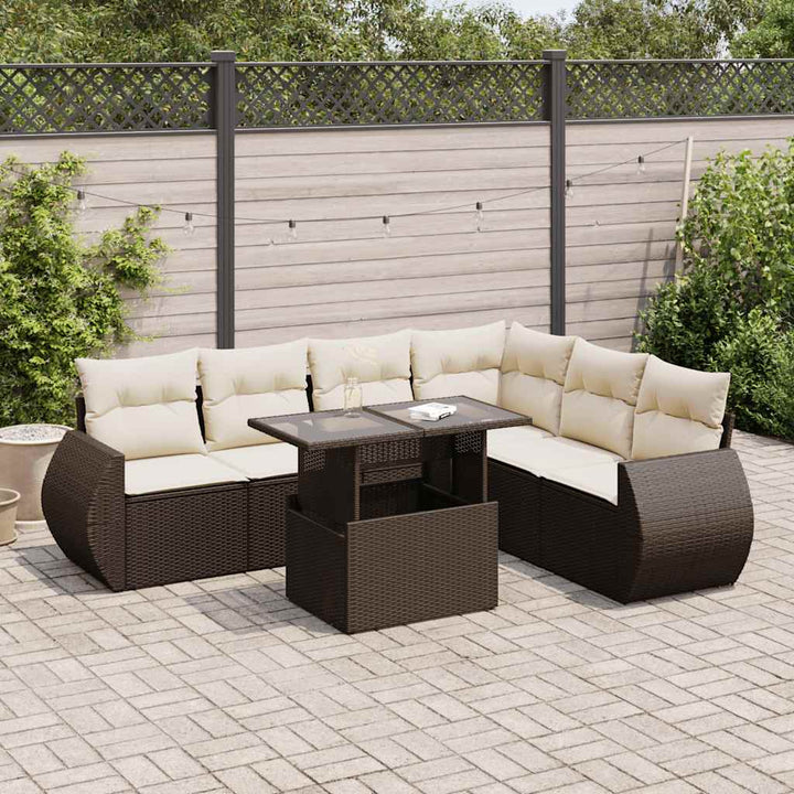 Set Canapele De Grădină Cu Perne, 7 Piese, Negru, Poliratan