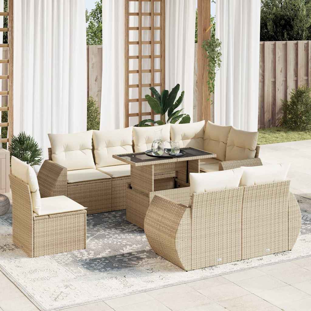 Set Mobilier De Grădină Cu Perne, 9 Piese, , Poliratan