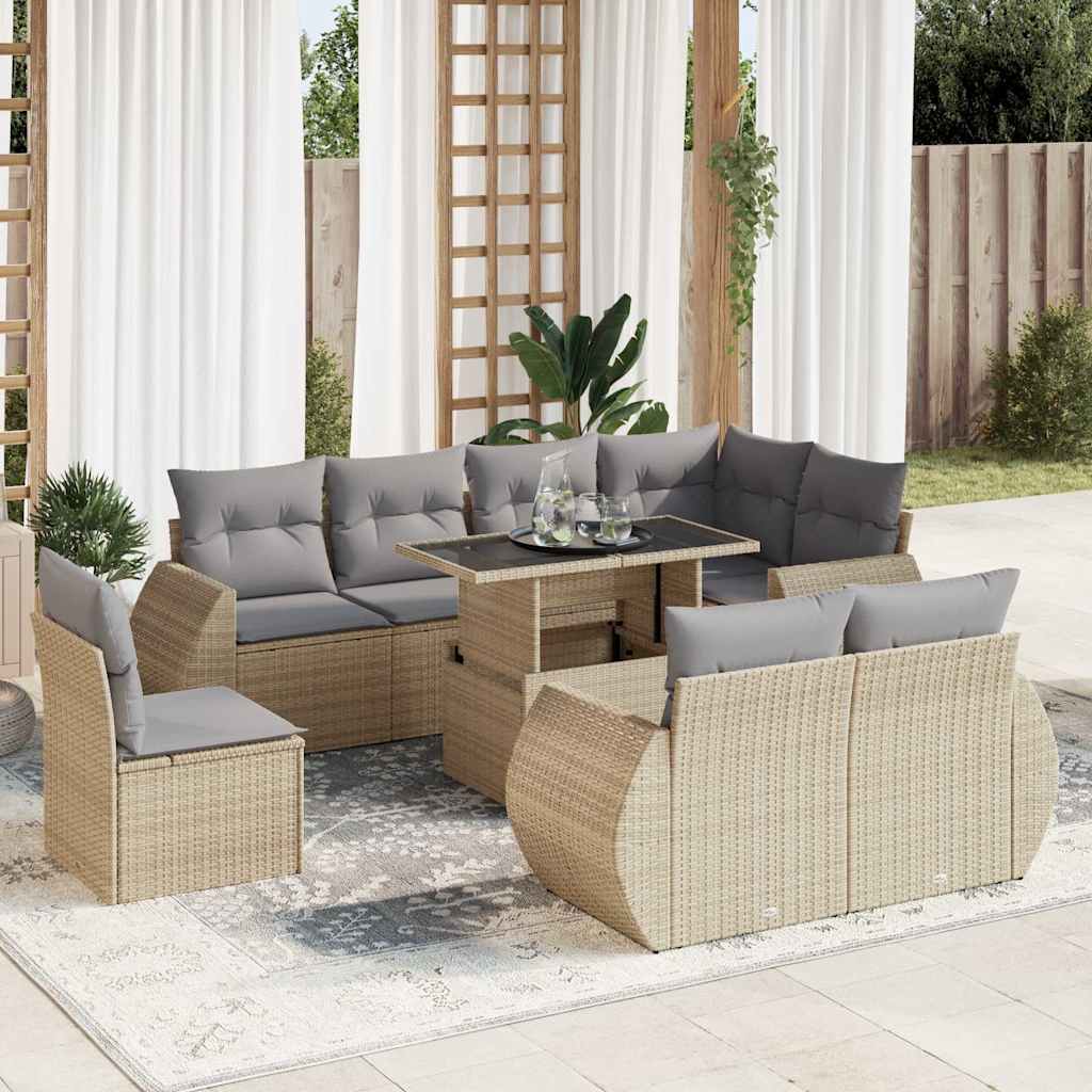 Set Mobilier De Grădină Cu Perne, 9 Piese, , Poliratan