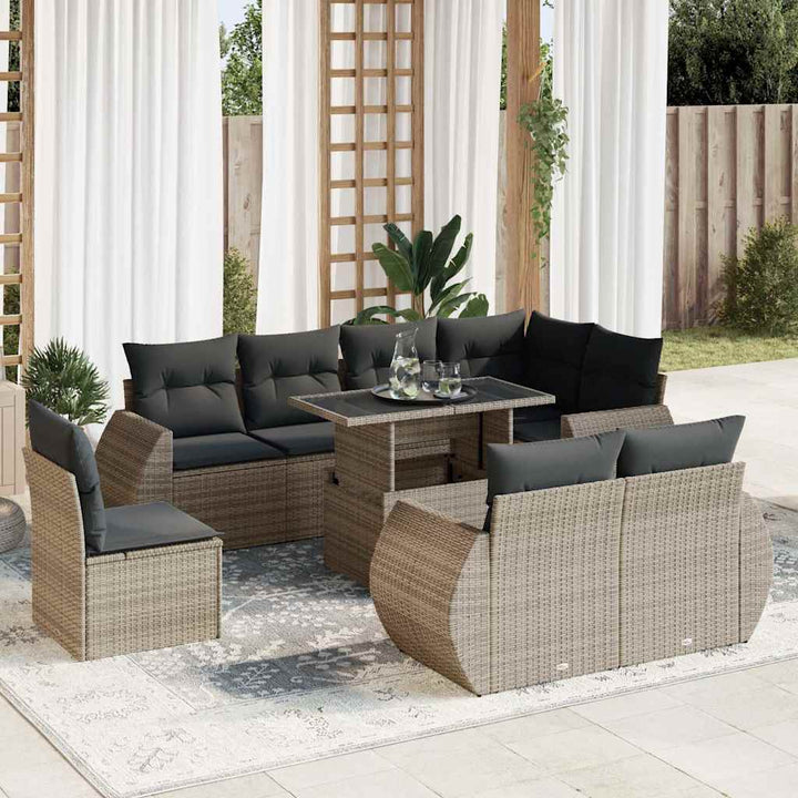 Set Mobilier De Grădină Cu Perne, 9 Piese, , Poliratan
