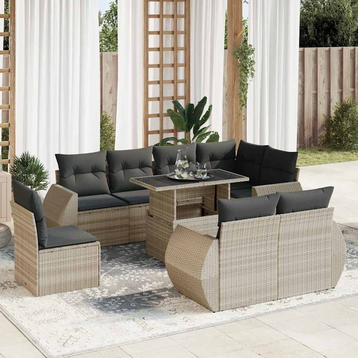 Set Mobilier De Grădină Cu Perne, 9 Piese, , Poliratan