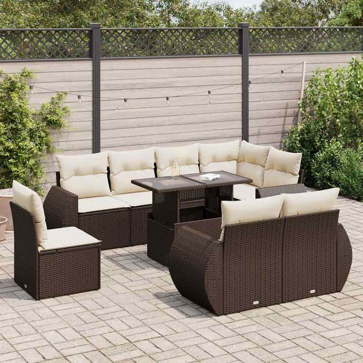 Set Mobilier De Grădină Cu Perne, 9 Piese, , Poliratan