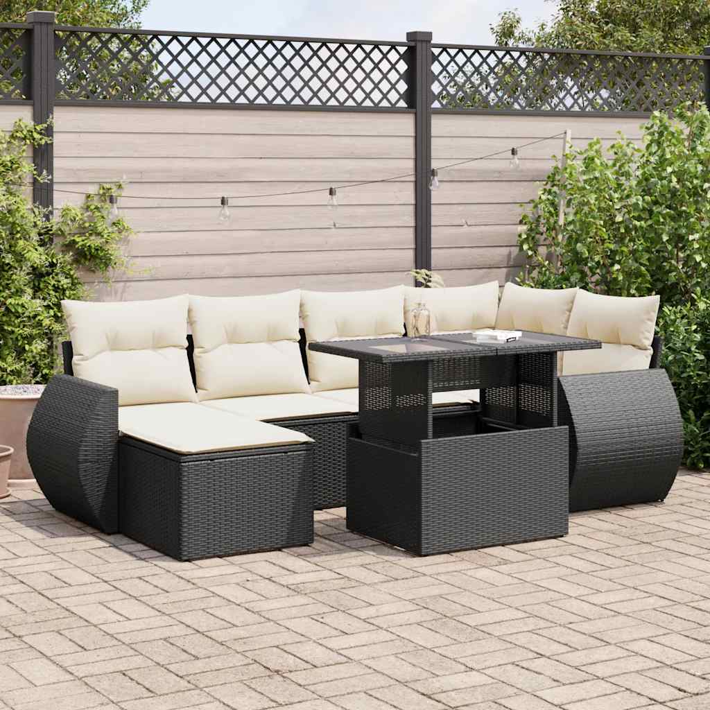 Set Canapele De Grădină, 7 Piese, Cu Perne, Bej, Poliratan