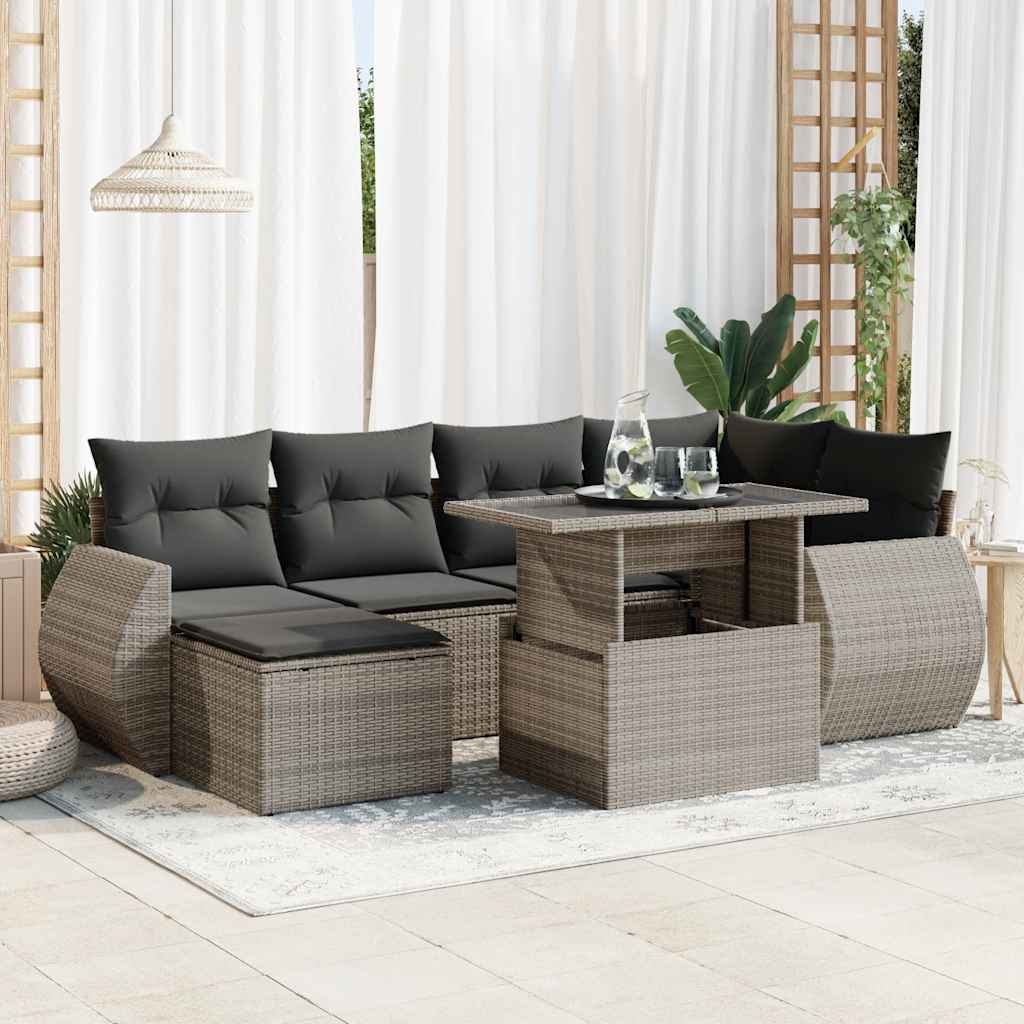Set Canapele De Grădină, 7 Piese, Cu Perne, Bej, Poliratan