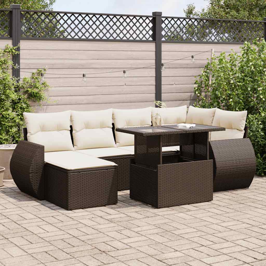 Set Canapele De Grădină, 7 Piese, Cu Perne, Bej, Poliratan