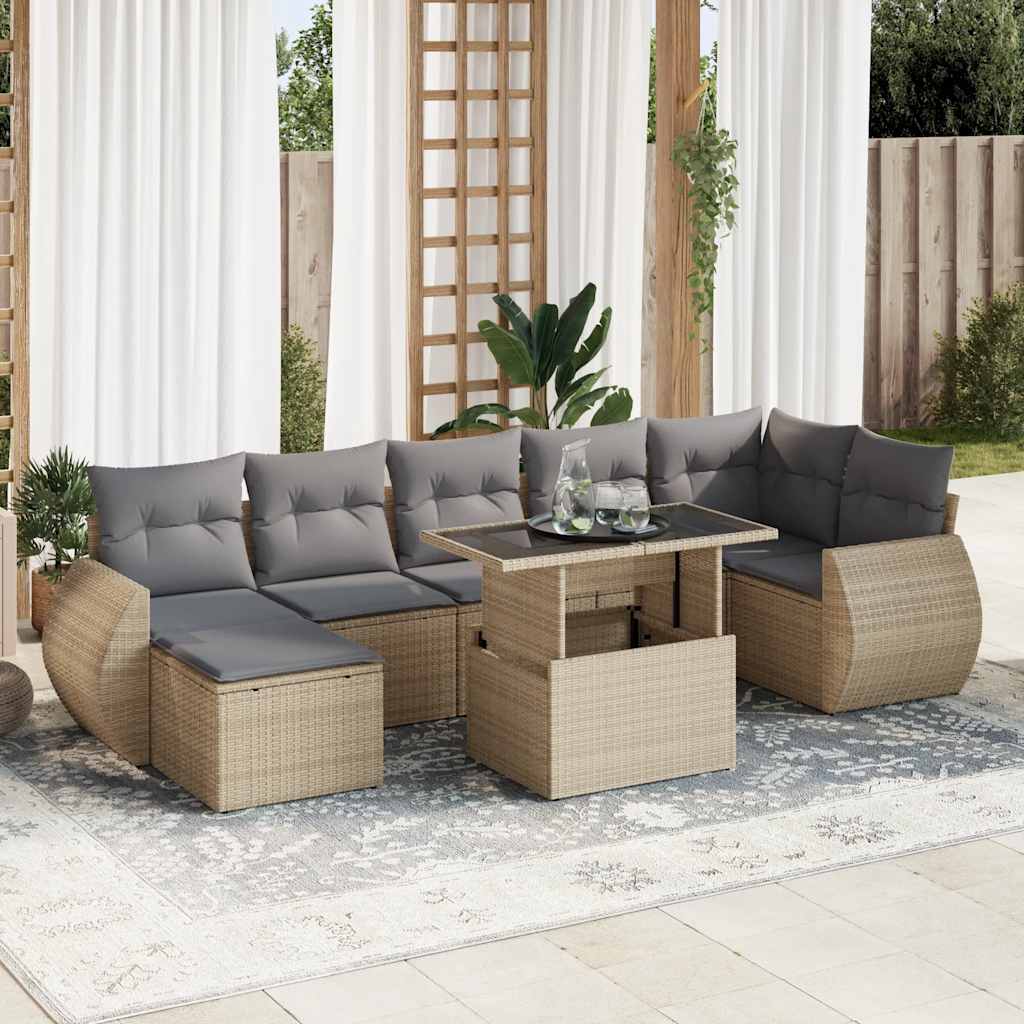 Set Mobilier De Grădină Cu Perne, 8 Piese, Negru, Poliratan