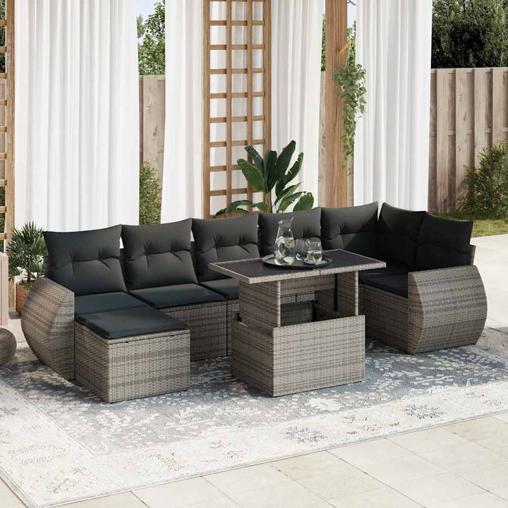 Set Mobilier De Grădină Cu Perne, 8 Piese, Negru, Poliratan
