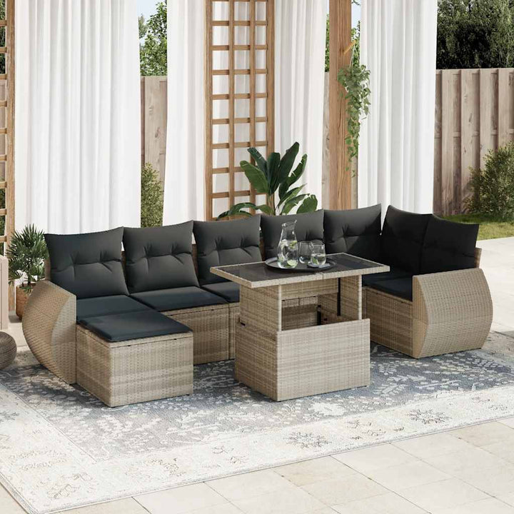 Set Mobilier De Grădină Cu Perne, 8 Piese, Negru, Poliratan