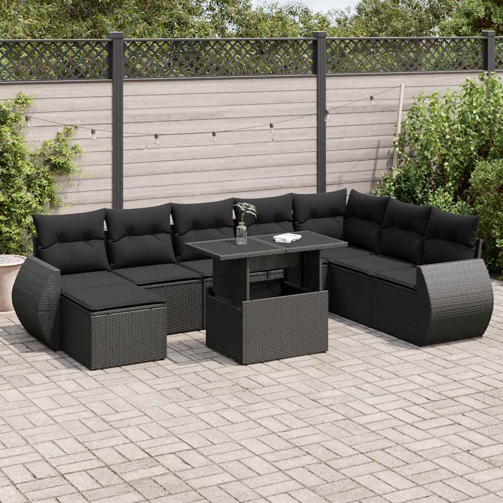 Set Canapele De Grădină, 9 Piese, Cu Perne, Bej, Poliratan