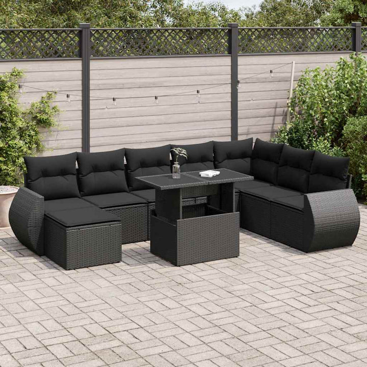 Set Canapele De Grădină, 9 Piese, Cu Perne, Bej, Poliratan