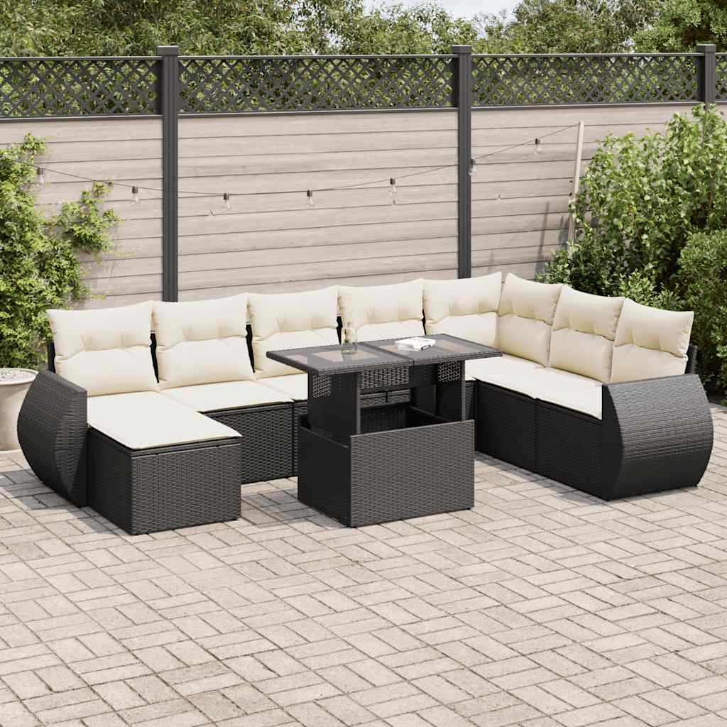 Set Canapele De Grădină, 9 Piese, Cu Perne, Bej, Poliratan