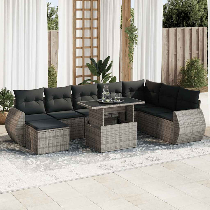 Set Canapele De Grădină, 9 Piese, Cu Perne, Bej, Poliratan