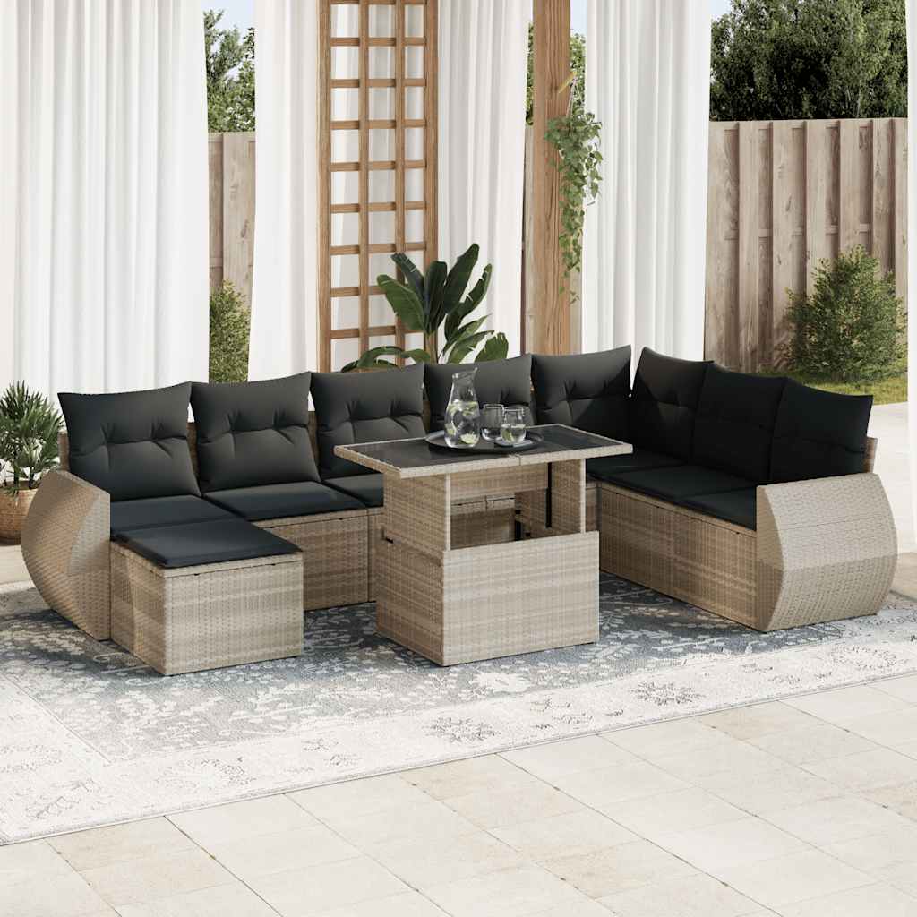 Set Canapele De Grădină, 9 Piese, Cu Perne, Bej, Poliratan