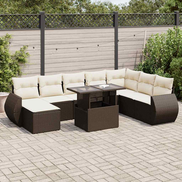 Set Canapele De Grădină, 9 Piese, Cu Perne, Bej, Poliratan
