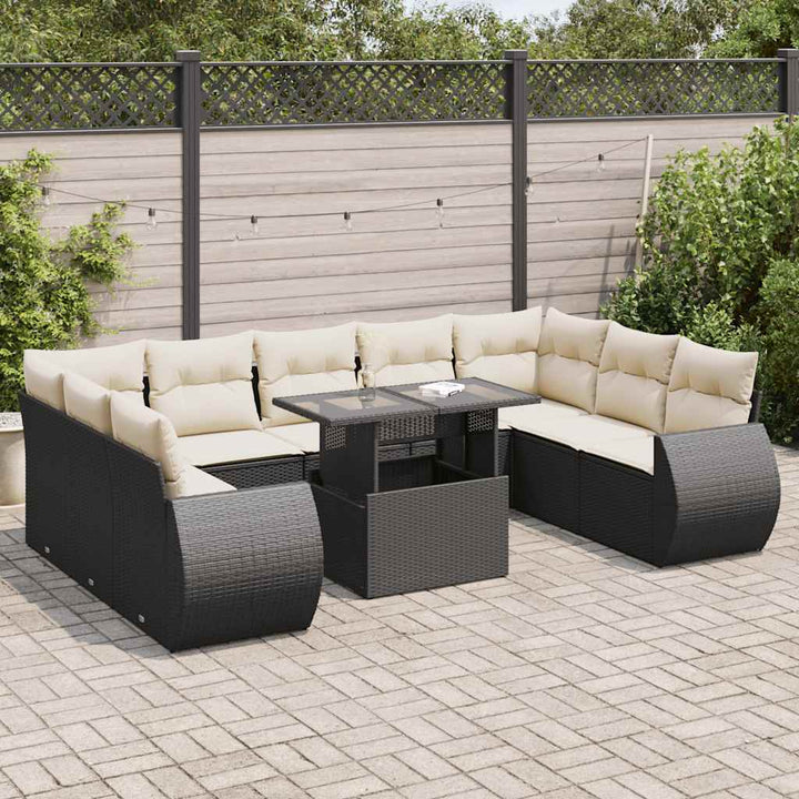 Set Canapele De Grădină Cu Perne, 10 Piese, Negru, Poliratan