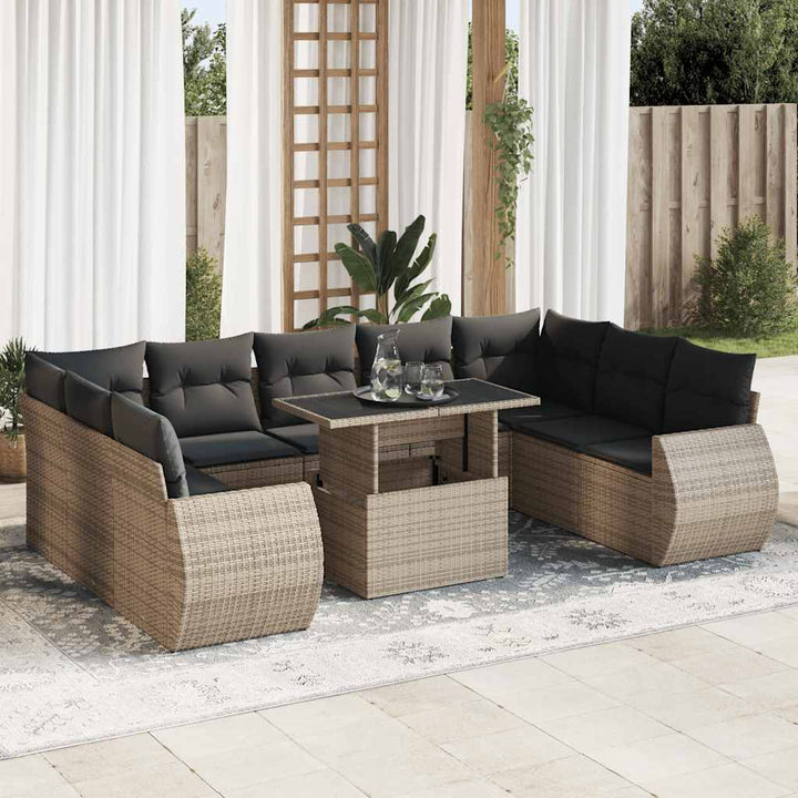 Set Canapele De Grădină Cu Perne, 10 Piese, Negru, Poliratan