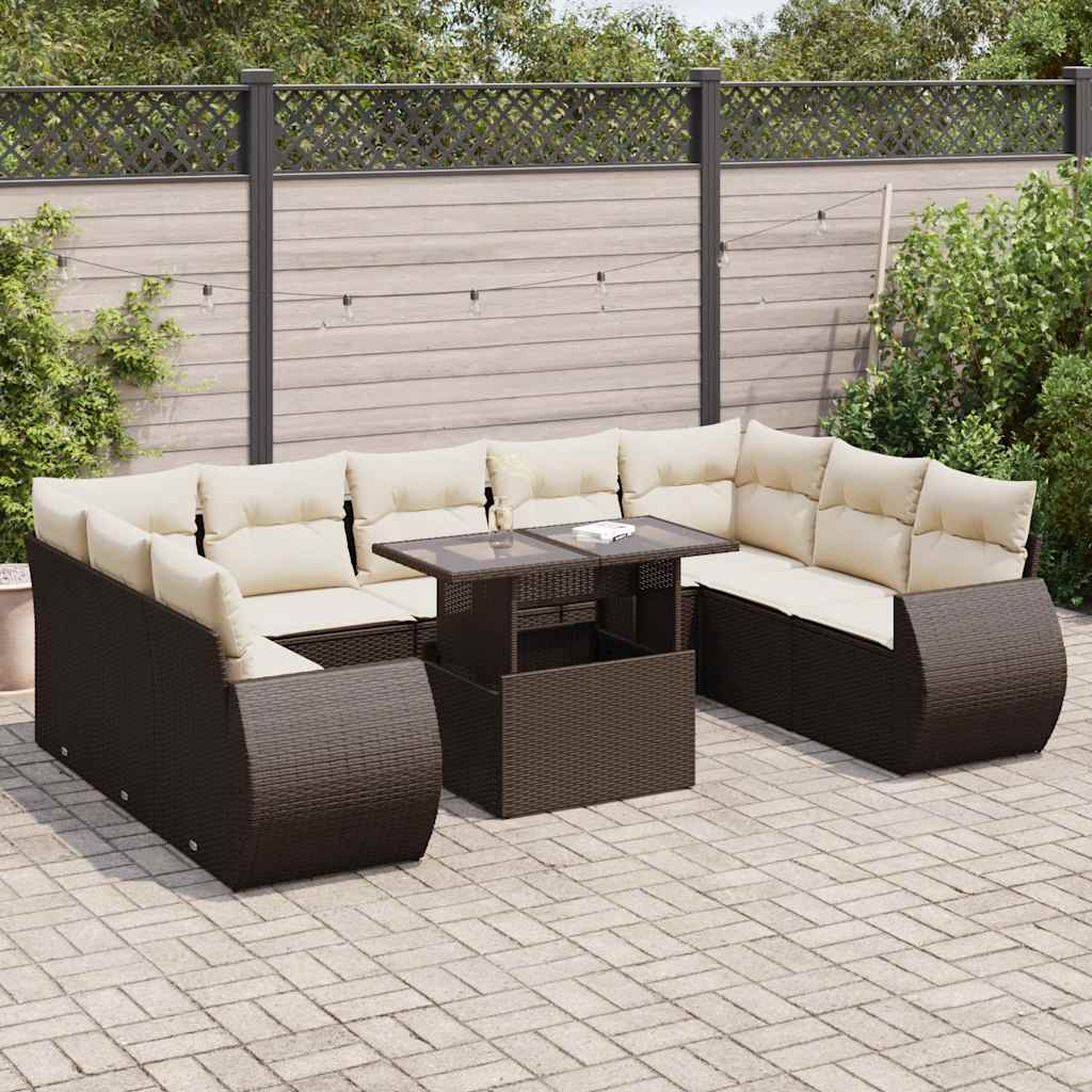 Set Canapele De Grădină Cu Perne, 10 Piese, Negru, Poliratan