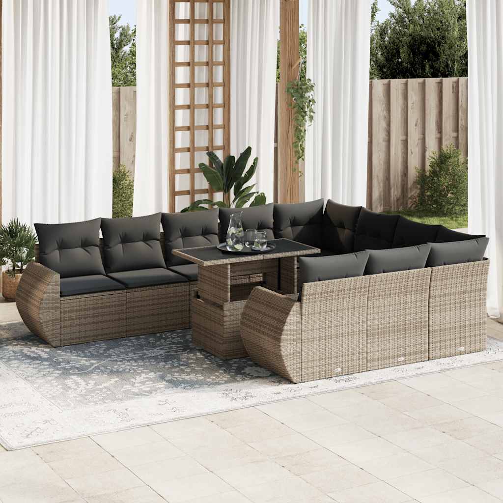 Set Canapele De Grădină Cu Perne, 11 Piese, , Poliratan