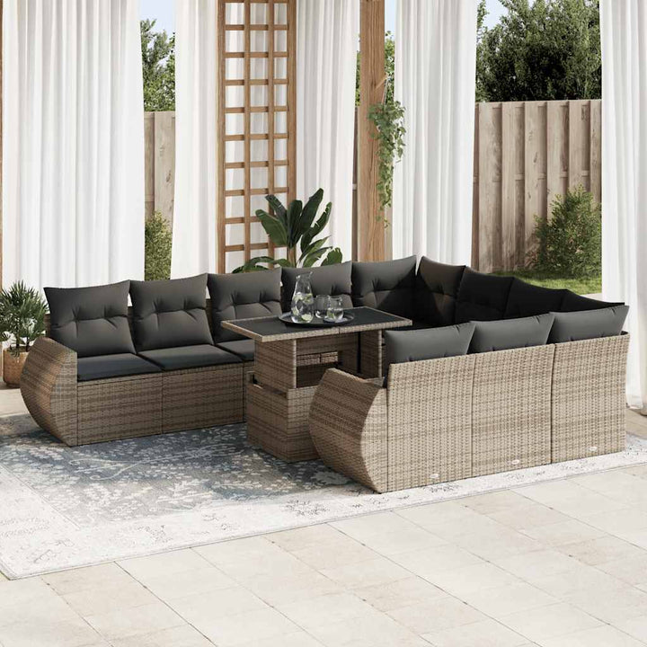 Set Canapele De Grădină Cu Perne, 11 Piese, , Poliratan