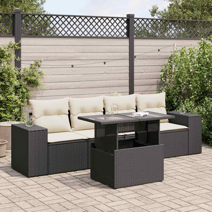 Set Canapele De Grădină Cu Perne, 5 Piese, Bej, Poliratan