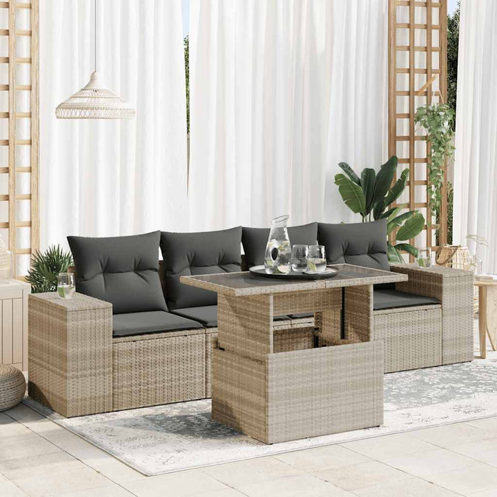 Set Canapele De Grădină Cu Perne, 5 Piese, Bej, Poliratan