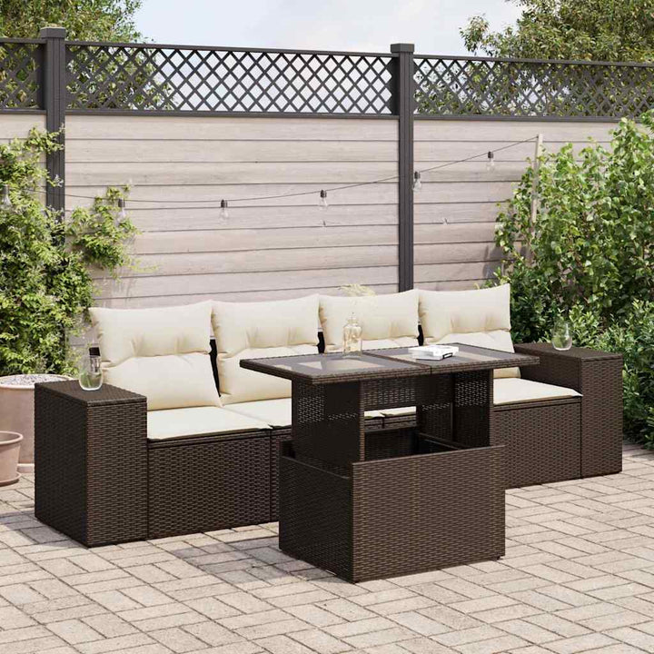 Set Canapele De Grădină Cu Perne, 5 Piese, Bej, Poliratan