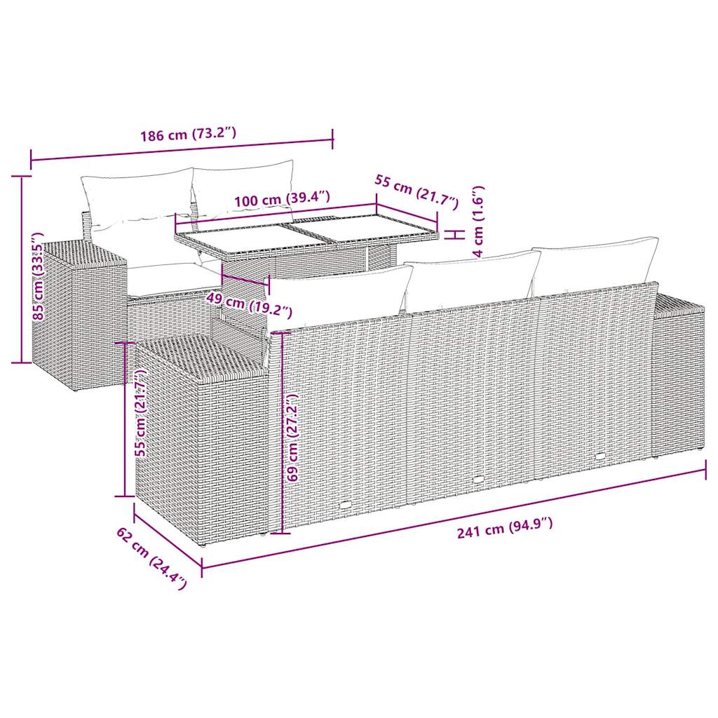 Set Mobilier De Grădină Cu Perne, 6 Piese, , Poliratan