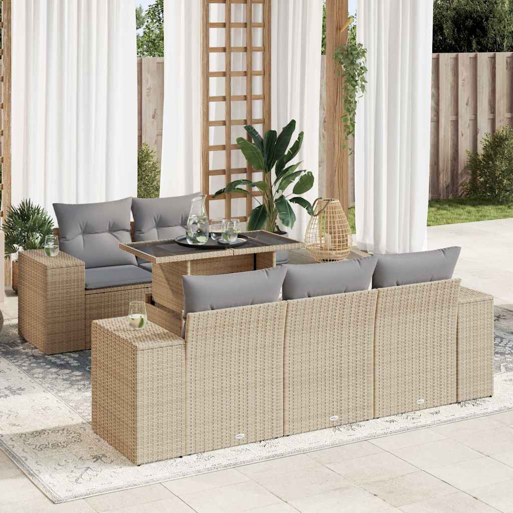Set Mobilier De Grădină Cu Perne, 6 Piese, , Poliratan