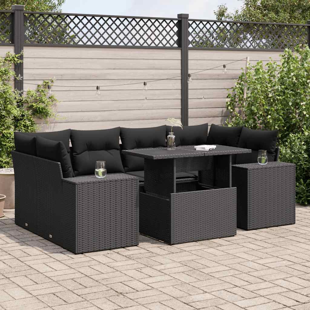 Set Canapele De Grădină Cu Perne, 7 Piese, , Poliratan