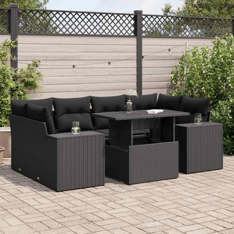 Set Canapele De Grădină Cu Perne, 7 Piese, , Poliratan
