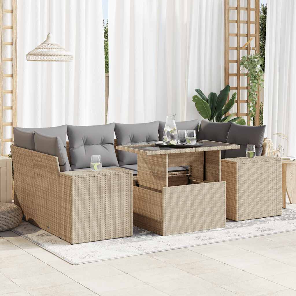 Set Canapele De Grădină Cu Perne, 7 Piese, , Poliratan